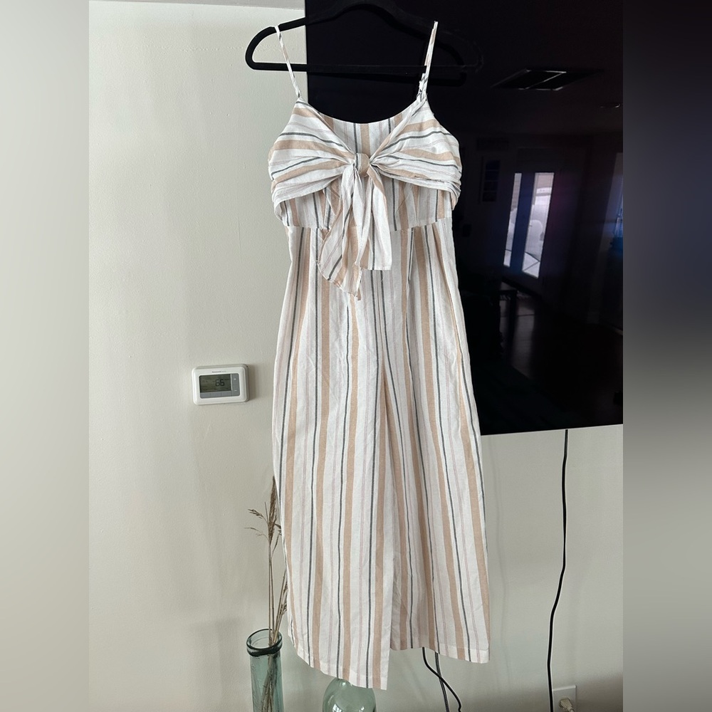 Forever 21 Striped Jumpsuit with Bow Accent